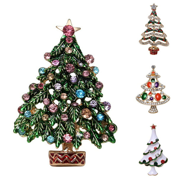 1# Walbest Christmas Pins and Brooches for Women Xmas Trees Rhinestone Inlaid Brooch Pin Sweater Shirt Collar Breastpin